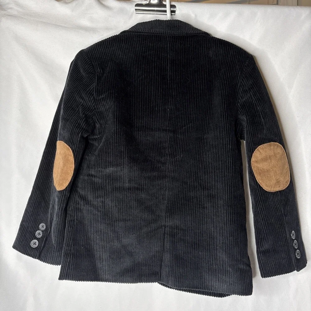 Hope & Henry Boys Sz 4 Black Corduroy Blazer‎ Jacket w/Brown Elbow Patches
